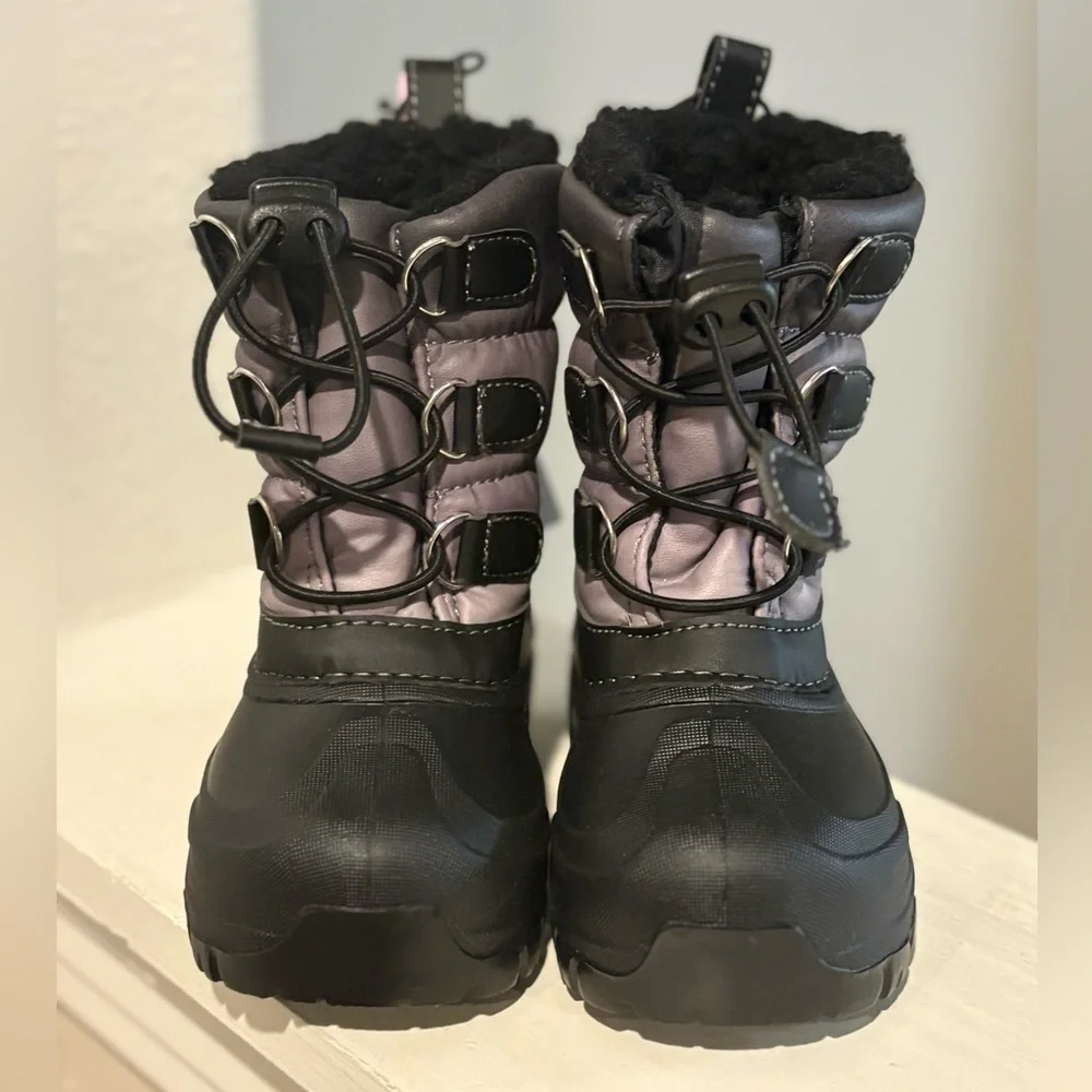 NWT Member's Mark Youth Kids Snow Boots, Size 7/8 Black Silver